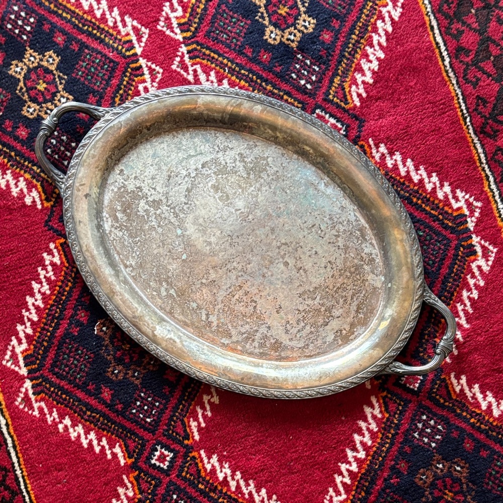 Vintage Silver Plated Oval Serving Tray with Handles